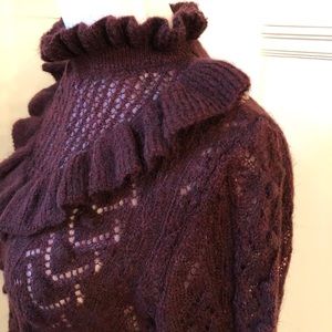 Victorian style puff sleeve ruffle neck sweater